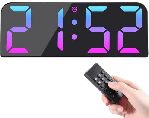 Koolertron Digitale Wanduhr 9,5 Zoll Groß Display, USB Digital Uhr mit Fernbedienung, Farbwechsel RGB Wanduhr Digital mit Timing- und Countdown/Uhrzeit/Datum/Temperatur für Wohnzimmer Küche Büro Gym