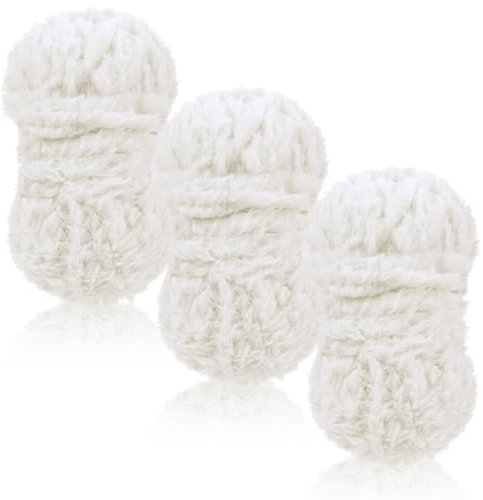 LEREATI Plüschwolle 3 x 100g Fransengarn Weiche Flauschige Wolle Dicke Plush Yarn Fluffy Yarn Fransenwolle zum Häkeln & Stricken Tasche, Hüte, Decken, Pelziges Objekt (Milchig Weiß)
