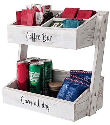 Wooden Coffee Bar Accessories and Organizer - Must-Have Coffee Station Organizer for Countertop, Coffee Bar Decor, Syrup Holder, and Condiment Organizer - White Estacion de Cafe para la Cocina