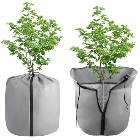WEGREAT Thermal Pot Protector Plants: Pack of 2 35 x 40 cm Plant Winter Protection Pots, Potted Plants Protective Bag Thermal with Drawstring and Zip, Aluminium Foil Heat Insulating Cotton