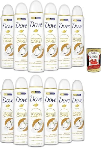 Dove deodorant Spray Advanced Care Go Fresh Kokosnuss- und Jasminblüten, deo Mit feuchtigkeitsspendenden und empfindlichen Formel,ohne Alkohol, 72 Stunden, 12x 150 ml + Italian Gourmet polpa 400g