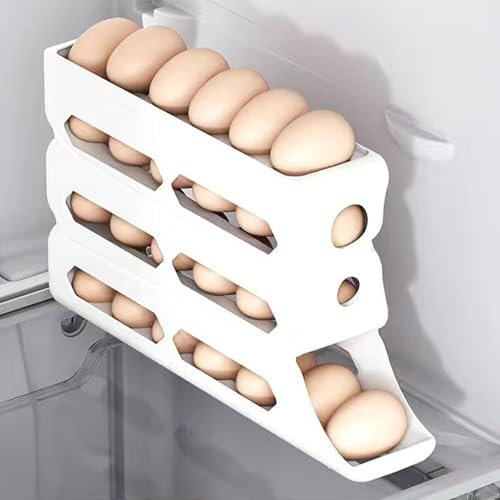 Distributeur D'oeufs Pour Réfrigérateur Cuisine Armoires Economiseur D'espace Boîte De Stockage D'oeufs à 4 Niveaux Utilisation Domestique Organisateur D'oeufs à Glissière D'oeufs (A01_White)