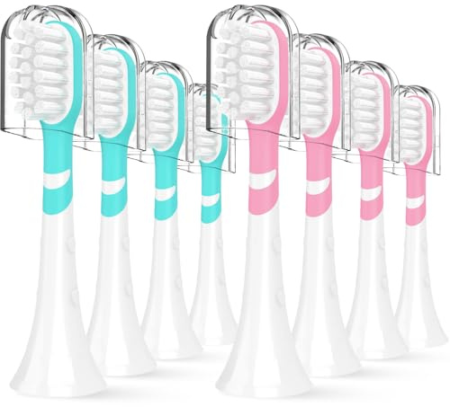 Ersatzbürsten für Kinder Kompatibel mit Philips Sonicare 6032/94 6321 6340 6042 6320 6330, for Kids Schallzahnbürste von 3–7 Jahren, Mini-Kinder Zahnbürste mit Kappen, Grün und Pink 8er-Pack