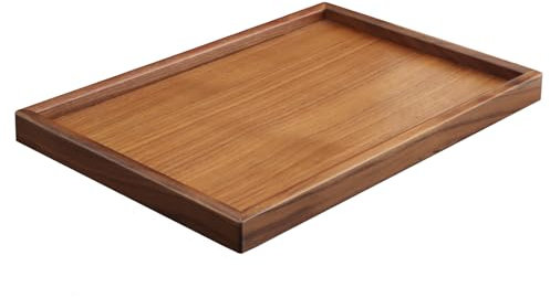 SANZIE Walnut Wood Tray Desktop Storage Organizer Premium Serving Wooden Tray Decorative Tray Valet fit for Sundries Cosmetics Keys Phone Wallet Cutlery (Brown, Medium)