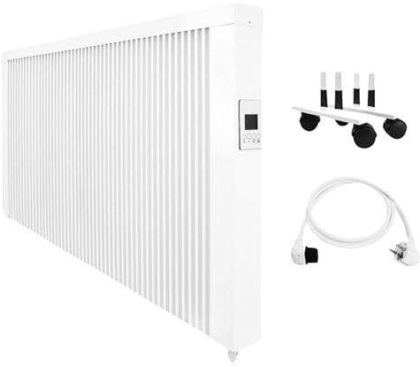 eVARMO „areo smart“ elektrische Heizung/Elektroheizung mit Schamottekern zur Wandmontage/Elektroheizkörper (Elektroofen) 2600 Watt mit Laufrollen und Winkelstecker