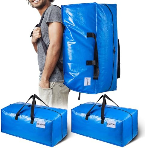 TAILI Blue Heavy Duty Moving Bags,Extra Large Clothing Storage Bags with Sturdy Zipper and Strong Handles,Clothes Storage Bins for Moving Supplies,Alternative to Boxes(2-Pack)
