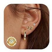 MILACOLATO 3 Paar Ohrringe Silber 925 Set 16 Karat Vergoldet Creolen Ohrstecker Klein Damen Schleifen Gold Hängend Wasserfest Conch Helix Piercings Schmuck-CG