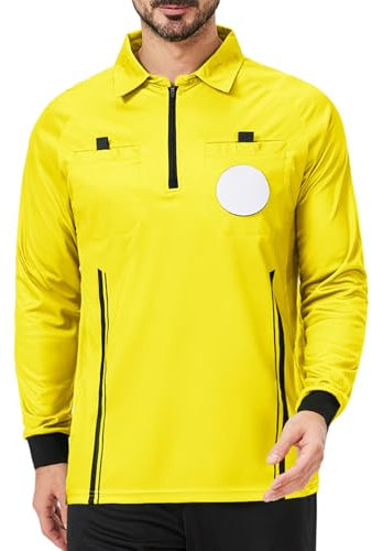 CUTIEHON Soccer Referee Jersey, Long Sleeve Official Pro Soccer Referee Shirt, Featuring a Badge Holder & Pockets