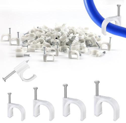 400PCS Round Cable Wall Clips,4mm 6mm 8mm 10mm), for Organizing Ethernet, USB Cable, Phone Line and TV Line-W3