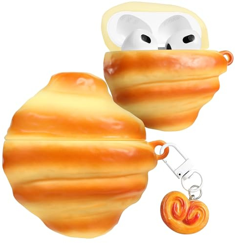 Boaretiu Schutzhülle für Airpods 3 – niedliches Kawaii-leuchtendes Croissant mit Schlüsselanhänger für AirPods der 3. Generation, lustig, weiches Silikon, lustig, cool für Mädchen, Frauen, Teenager