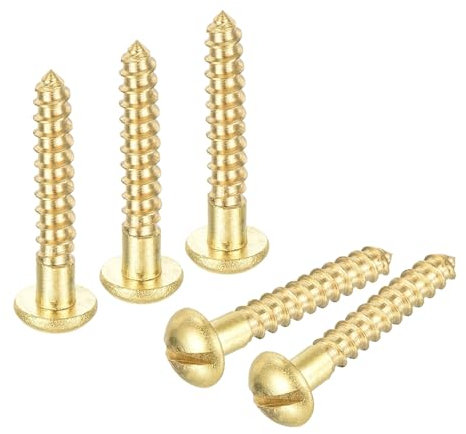 sourcing map Tornillos para madera M2,5 x 16 mm, cabeza redonda ranurada, tornillo autorroscante de latón, 20 unidades