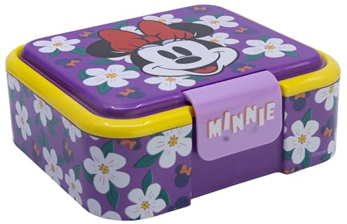 STOR Minnie Maus Kinder Brotdose mit 3 Fächern - 1786ml - Robuste BPA-freie Kunststoff Lunchbox für Kinder - Vesperbox Schule Sandwich Container