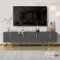 Jaxenor Armoire TV de 170 cm avec tiroirs, meuble bas avec porte structurée, banc TV avec poignées dorées et pieds dorés, meuble TV en bois, meuble TV, gris noir