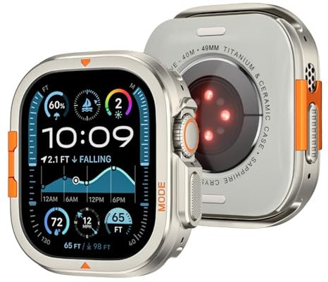 KKFAUS Metall-Schutzhülle für Apple Watch Ultra 2, 49 mm, Serie 10, 46 mm, Aluminium-Abdeckung, Stoßfängerrahmen für iWatch Serie 10, 9, 8, 7, 6, 5, 4, SE, Uhrengehäuse (Titan, Ultra 2–1, 49 mm)