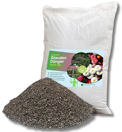 Rodopi Bio-Staudendünger Granulat 7-3-8 – 3 Monate Langzeitwirkung – 100% pflanzlich & tierfrei – Organischer NPK-Dünger mit Eisen & Mykorrhiza – Ideal für Blütenstauden, Gräser & Bodendecker 20kg