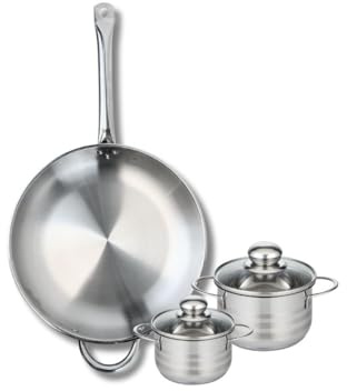 ELO 9872650 Batterie de cuisine 3 pièces, Ensemble de 1 Poêle de cuisson 32 cm et 2 faitouts 12 et 14 cm Elo Profi Brillant, inox, induction