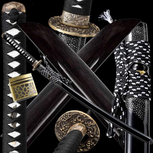 103cm handgefertigtes schwarzes Bokken,natürlichem Ebenholz Samuraischwert mit reinem Kupfer Handschutz,japanisches Katana aus Holz,Trainingsschwert für Sammlung,Kendo,Cosplay,Ausstellung,Geschenk