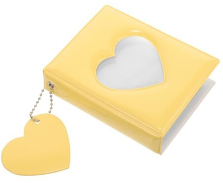 BESTYASH Mini Photocard Album with Heart Hollow Mirror Cover Photo Card Holder for Friends and Idol Fans Portable Small Storage Binder for Instant Camera Pictures and Keepsakes Yellow