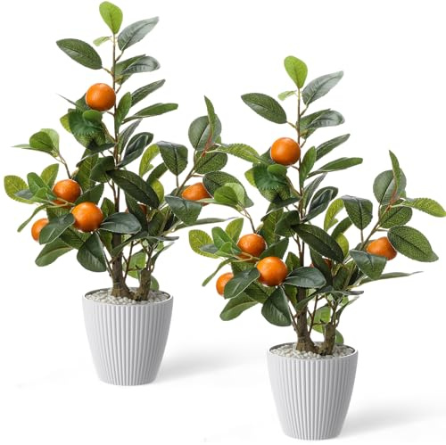 Suncalla 2 Pack Artificial Orange Potted Plants 19.7 Inches Fake Orange Tree Simulation Realistic Fruit Plant with Pot Faux Tree Indoor Decoration for Home Office Living Room Table Desk