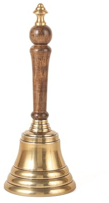 ANONYO Hand Bell with Antique Brass Finish and Wooden Handle – Perfect for Weddings, Schools, Games, Reception Desks, Religious Ceremonies & Events – 3” Diameter, 8” Height
