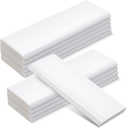 Maasechs 10 Pcs White Ceramic Bullnose Trim, 2 x 6 in Glossy Subway Tile | Bathroom and Kitchen Backsplash Finishing, Shower Wall Borders, Clean Edge Transitions, Tidy Renovation Details, Home Updates