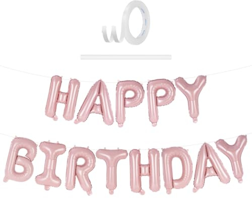 AOOSU Palloncini Happy Birthday Banner Kit, Striscione Buon Compleanno, 16 Pollici Palloncini in Alluminio, Compleanno per Decorazioni Festa (Rosa Macaron)