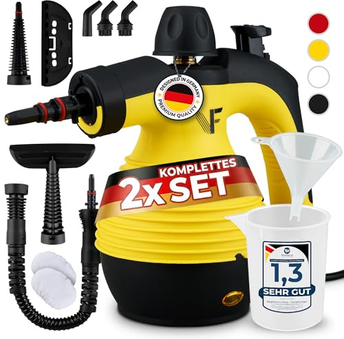 Neighbour's Friend® Dampfreiniger Neues Modell 2er Set– Leistungsstarker Hand Steam Cleaner, 3,5 Bar Druck, 4m Kabel, 350ml Tank I Handdampfreiniger für Auto, Werkstatt, Haushalt & Fensterreinigung