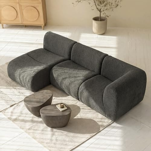 Vorthio 283 cm Curved Modulsofa mit Chaiselongue, Grau, Bouclé Stoff, Cloud Sofa