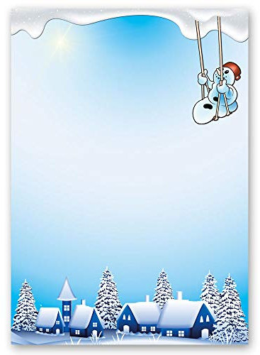 20 Blatt Briefpapier Jahreszeiten - Winter FRÖHLICHER SCHNEEMANN - DIN A4 Format - Paper-Media