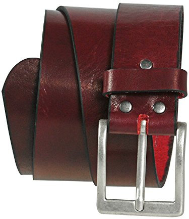 Harrys-Collection Unisex Jeansgürtel Vollrindleder Altsilberfarbige Schnalle, Bundweite:90, Farben:bordeaux
