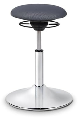 BALIMO Classic - Bewegungshocker - Sitztrainer - ergonomischer Sitzhocker - Hocker mit Schwingeffekt - Rücken-Trainer - Bewegungsstuhl - Bürohocker - Standfuß Chrom - Bezug Dunkelgrau