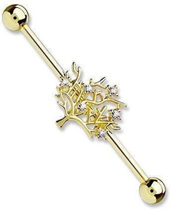 Tapsi´s Coolbodyart® Industrial Piercing Barbell Chirurgenstahl Damen & Herren [Baum des Lebens] 38mm | Industrial Barbell | Barbell Piercing Ohr | Ohrpiercing Stab CBABI36-1438_GDC