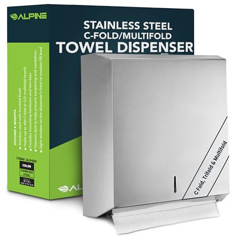 Alpine industrias C-fold/Multifold papel toalla dispensador – acero inoxidable cepillado – con capacidad para hasta 400 C-fold toallas de o 525 Multifold