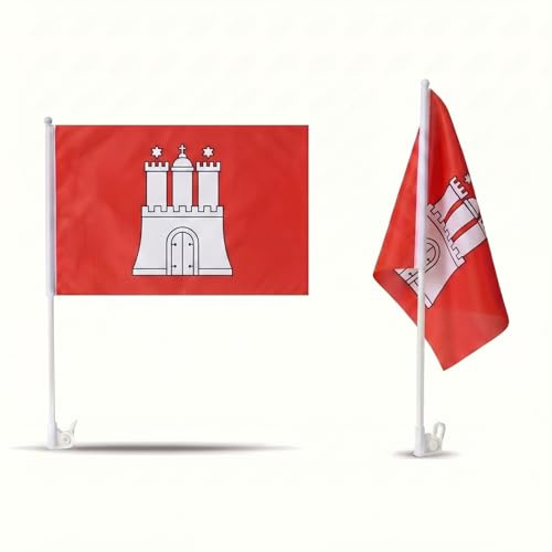 2er Set Auto Fahne Hamburg - Autofahnen Hamburger Flagge 30 x 45 cm, Fußball Fanartikel, WM & EM, Länderflagge Hamburg