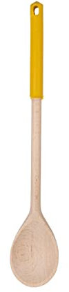 Fackelmann 0905250 Cuillère de cuisine en bois avec manche en silicone coloré, cuillère en bois, cuillère de cuisine, ustensile de cuisine, Bois, Silicone, Gris, Moutarde, Vert, Rouge, Kaki, 32 cm