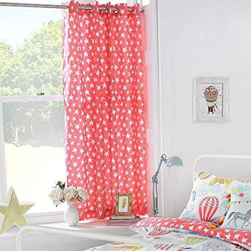 Riva Paoletti Kids Vintage Circus Ringtop Eyelet Curtains (Pair) - Pink and White - Star Design - Semi Sheer - Machine Washable - 168cm width x 183cm drop (66 x 72 inches)