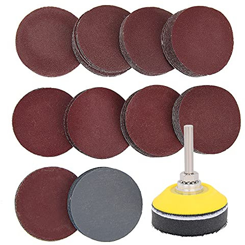 100 Pieces 2 Inch Sanding Discs, 80-3000 Grit Sandpaper with 1/4 Shank Backing Plate and Soft Foam Buffering Pad, for Drill Grinder Rotary Tool, Hook and Loop Sand Paper Assortment Pack