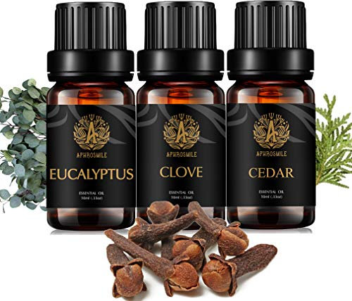 Aromaterapia clavo aceite esencial set para difusor, 3x10ml 100% puro cedro aceite esencial Kit para Humidifier-cedro, clavo, eucalipto aceites esenciales set, aromaterapia eucalipto aceite esenciale