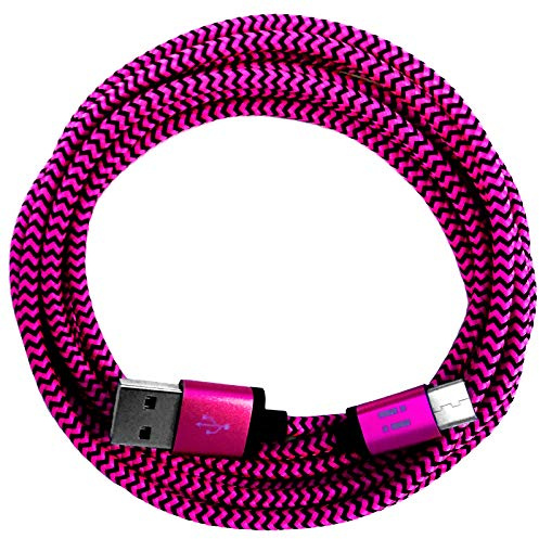 i! - 1m Premium Nylon USB-C Schnellladekabel Datenkabel für Handy Tablet Smartphone - pink