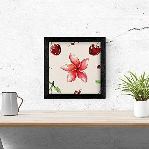 Nacnic Poster fiori e natura. Fiori e ciliegie del foglio quadrato, illustrato con disegni a colori. Decorazione di piante e natura. Dimensioni 20x20 con telaio