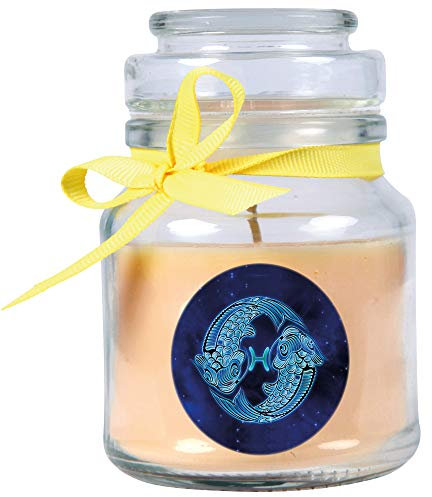 HS Candle Sternzeichen Duftkerze Vanille im Bonbonglas (Fische) - viele Motive zur Auswahl, 120g - Brenndauer bis zu 30 Std - Pisces