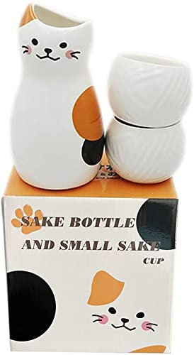 Japanische Keramik Sake Set,Calico Katzen Sake Becher Flasche,2 Sake Tasse, one Sake Topf,Weinflaschenset Geschenk
