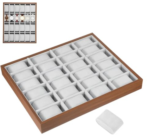 Hemobllo Watch Display Box 24 Slots Wooden Watch Storage Tray Organizer for Watches Jewelry and Small Items with Elegant Design for Home and Shop