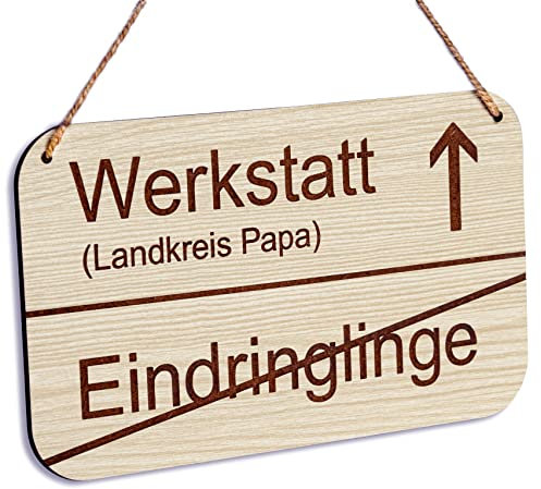 Glitzkind Holzschild Papas Werkstatt | Papa Geschenk Geburtstag Geschenke für Männer | Geburtstagsgeschenk für Papa |Bester Papa Don Papa Daddy | Witzige Lustige Geschenkideen Garten Heimwerker Vater