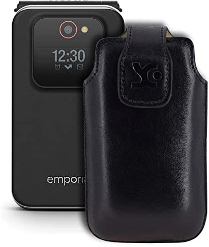 Suncase Original Tasche kompatibel mit Emporia Joy LTE Hülle Leder Etui Handytasche Ledertasche Schutzhülle Case in schwarz