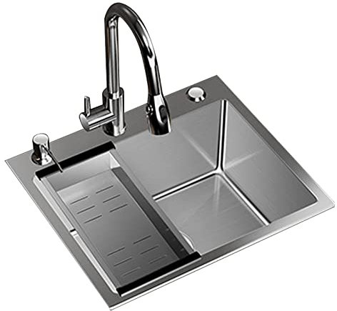 SRHWBF Fregadero de Cocina con Grifo de Acero Inoxidable Rasguño Falso Empotrado con Protector de Fregadero Estación de Trabajo Fregadero de Montaje Superior (B 3)