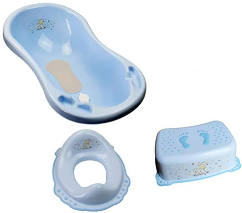Maltex Baby Badeset Badewanne mit Abflussschlauch Schemel Toilettentrainer Töpfchen blau