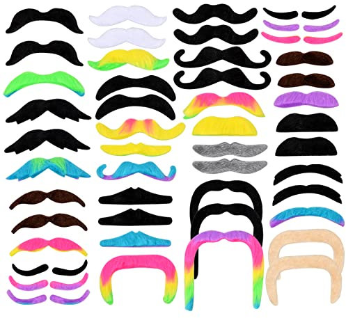 emperoch Selbstklebend Bärte, 48 Stück Selbstklebende Schnurrbart, 16 Verschiedene Typen Ankleben Klebebärte Party Falscher Bart, für Verschiedene Partys, Maskeraden, Karneval (Mehrfarbig)