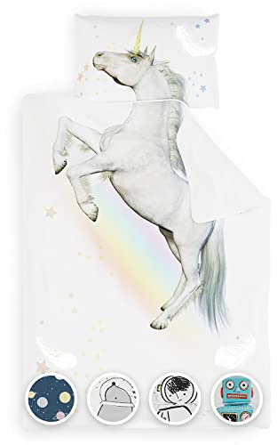 sleepwise Kinderbettwäsche 100x135 | ÖKO-Tex Zertifiziert 2tlg. Baby Bettwäsche Set für Kinder mit Kissenbezug 40x60 cm | extraweiche Mikrofaser Baby Kinder Bettwäsche mit Reißverschluss | Unicorn