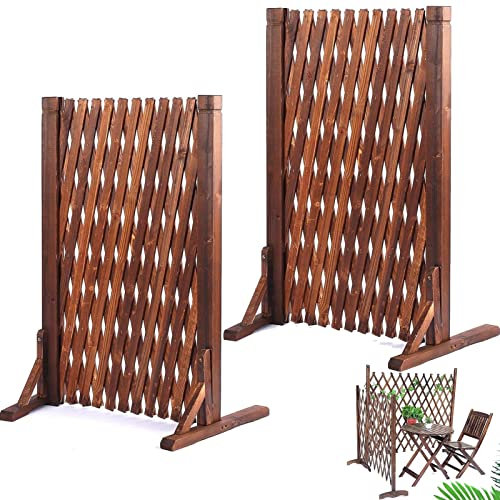 2PCS Mobiler Holz Zaun Für Hunde - Ausziehbarer Holzzaun Für Haustiere, Erweiterbarer Kletterzaun Für Pflanzen, Sichtschutzzaun Für Den Außenbereich, Dekorativer Holzzaun, Karbonisierte Farbe